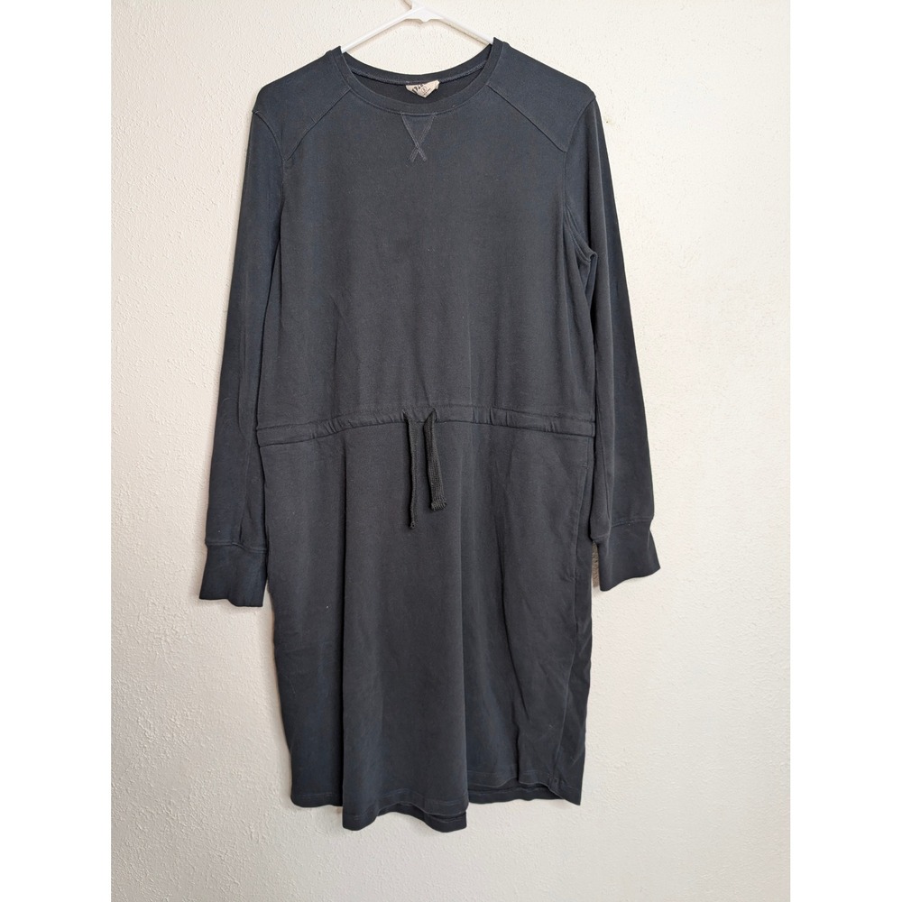 Pact Cloudknit Womens Sweatshirt Dress S Black Organic Cotton Drawstring Casual